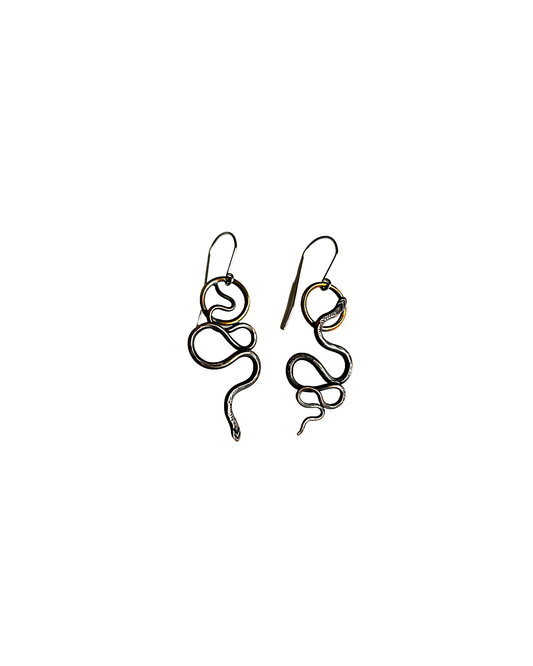 KATE HUNTER | 'Black Pythons’ | Earrings | Brass / patina / copper