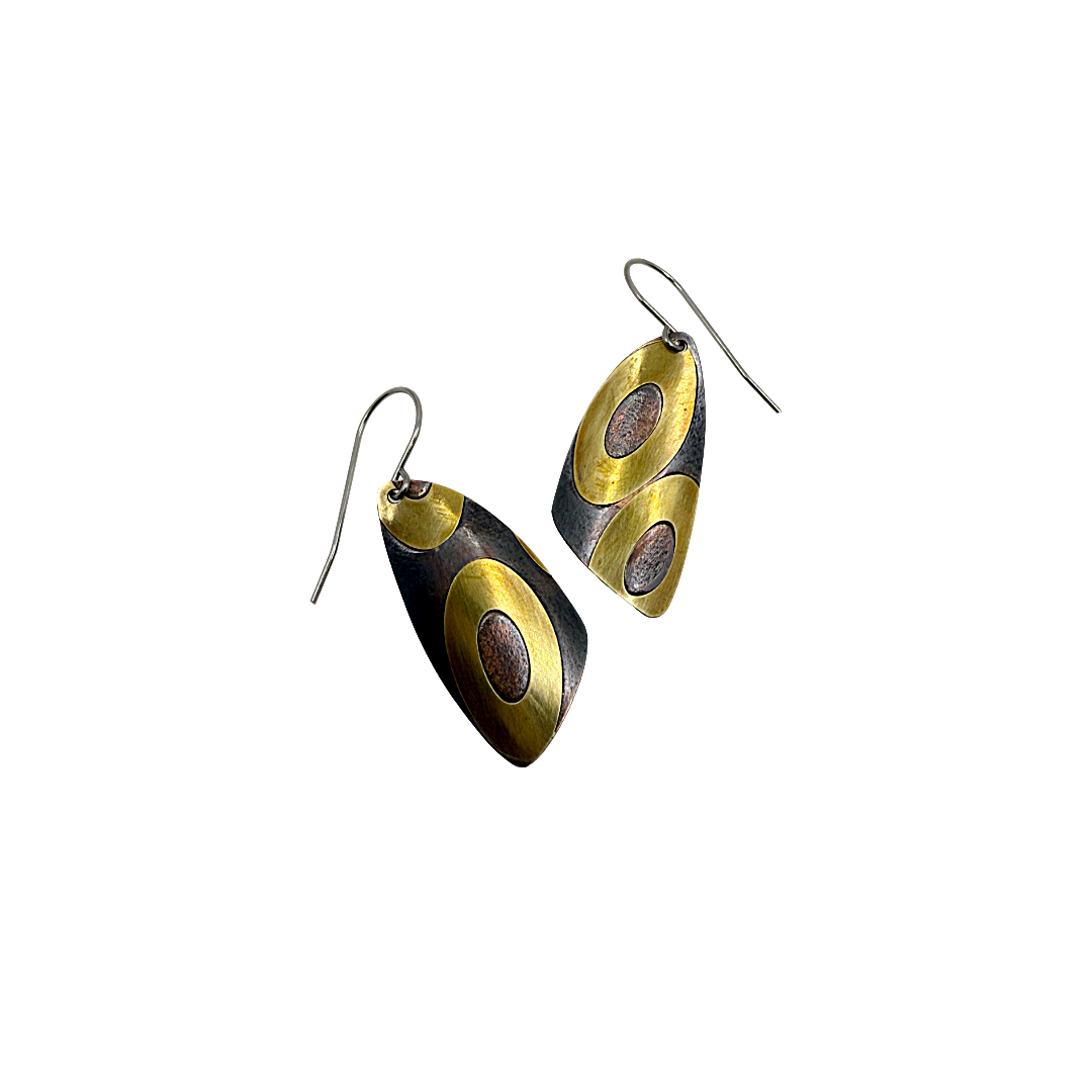 Kate Hunter | ‘Ancestor III’ | Earrings | Copper / brass lamination / stainless steel ear wires