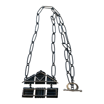 ALISON McDONALD | ‘Belonging Kinetic Corrugated House Necklace’ | Sterling silver & liver of sulphur patina | handmade sterling silver chain