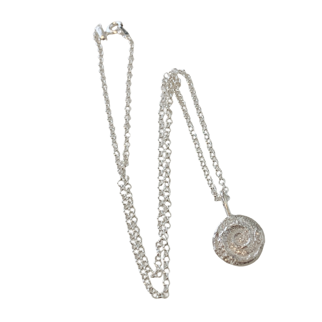 LAURA SCOTT STUDIO | 'Spiral Impression Pendant & Chain | Sandcast 925 Sterling Silver