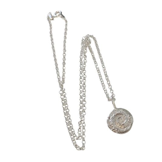 LAURA SCOTT STUDIO | 'Spiral Impression Pendant & Chain | Sandcast 925 Sterling Silver