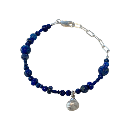 LAURA SCOTT STUDIO | Lapis Lazuli with sterling silver seashell charm Bracelet #1 | 2026 | Lapis Lazuli gemstone Beads – 925 Sterling Silver