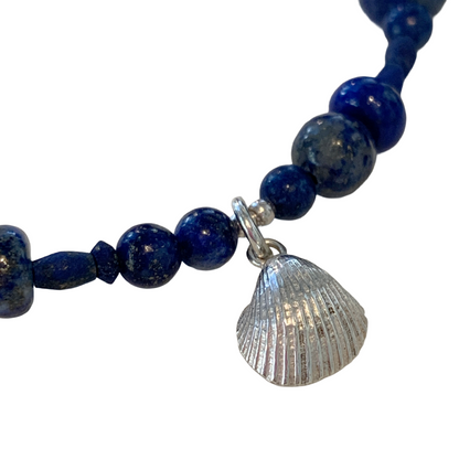 LAURA SCOTT STUDIO | Lapis Lazuli with sterling silver seashell charm Bracelet #1 | 2026 | Lapis Lazuli gemstone Beads – 925 Sterling Silver