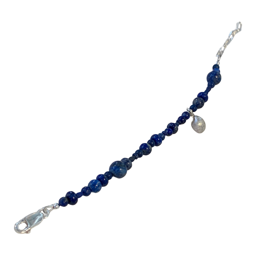 LAURA SCOTT STUDIO | Lapis Lazuli with sterling silver seashell charm Bracelet #1 | 2026 | Lapis Lazuli gemstone Beads – 925 Sterling Silver