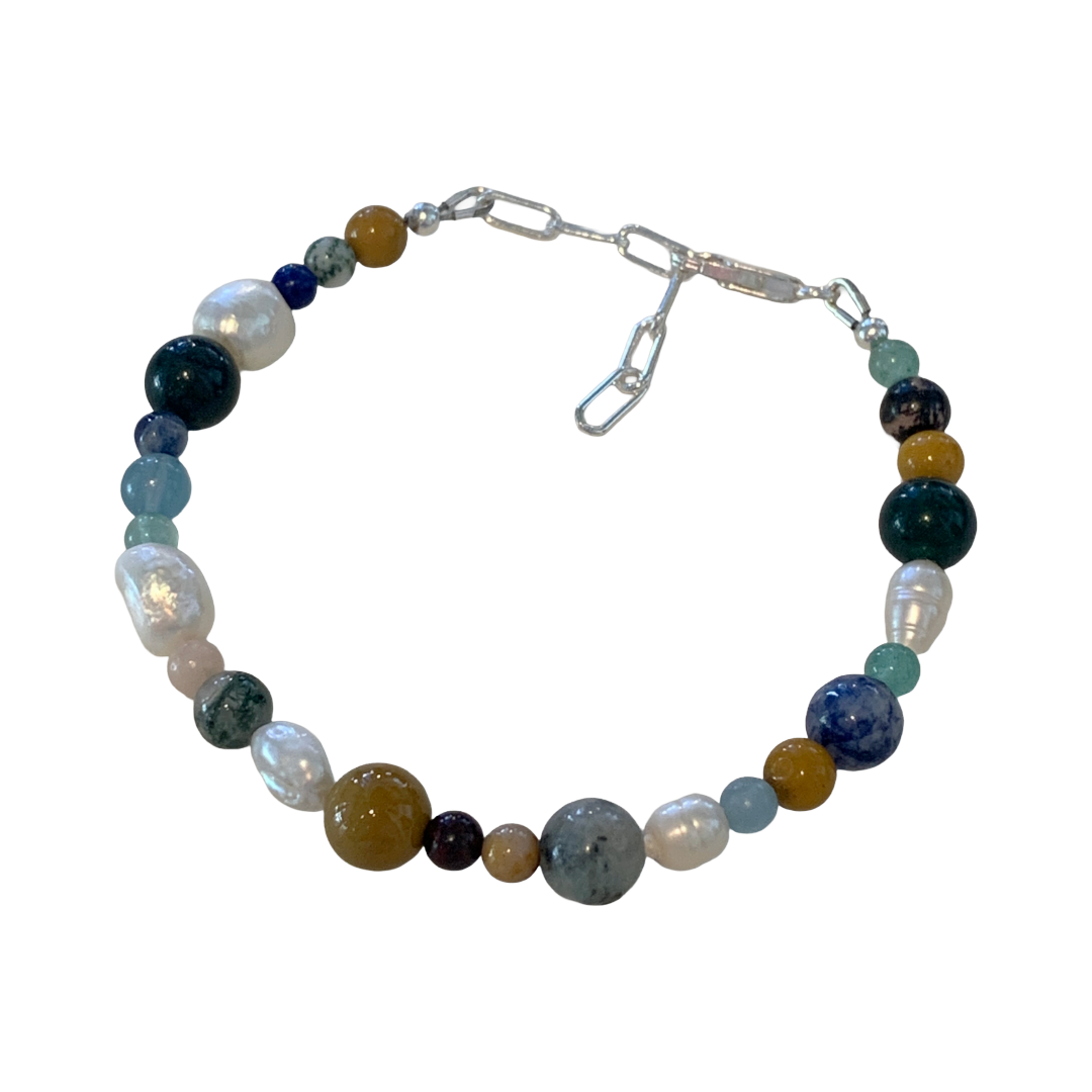 LAURA SCOTT STUDIO | Mixed Gemstone & Freshwater Pearl Bracelet #1 | 2026 | Mixed Gemstone beads + Freshwater Pearls | 925 Sterling Silver