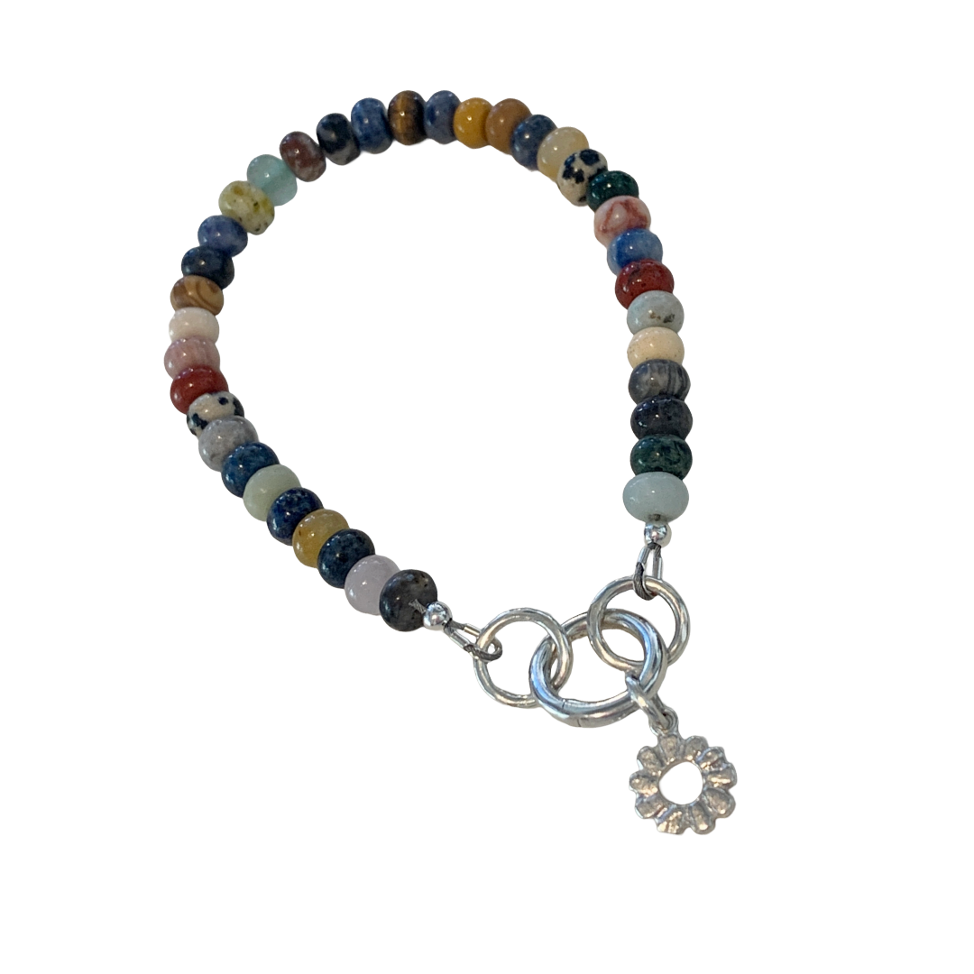 LAURA SCOTT STUDIO | Mixed Rondelle Gemstone Bracelet + Sunburst Charm | 2026 | 925 Sterling Silver