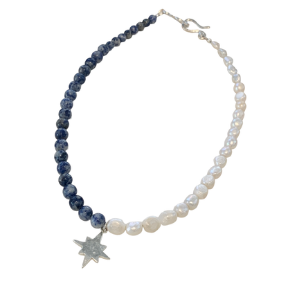 LAURA SCOTT STUDIO | Sandcast Wayfinder Star + Sodalitie & Freshwater Pearls & Hand forged catch | 2026 | 925 Sterling silver