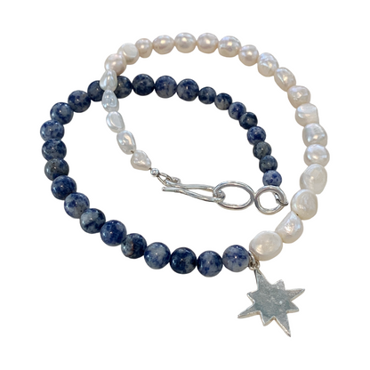 LAURA SCOTT STUDIO | Sandcast Wayfinder Star + Sodalitie & Freshwater Pearls & Hand forged catch | 2026 | 925 Sterling silver