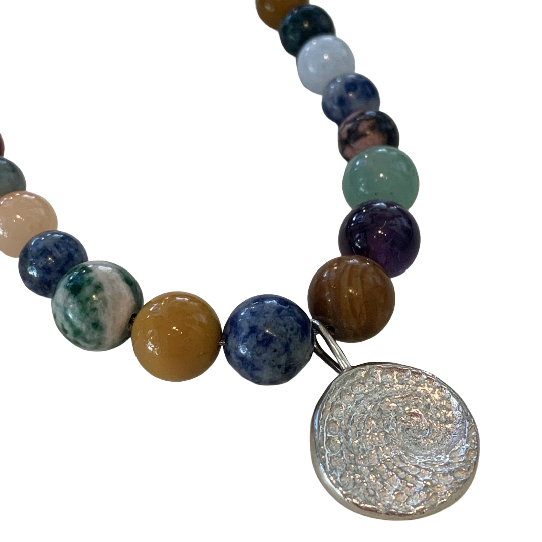 LAURA SCOTT STUDIO | Sandcast Abalone Pendant + Mixed Gemstone Beads | 2026 | 925 Sterling Silver