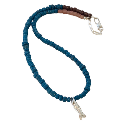 LAURA SCOTT STUDIO | Sandcast fish + Teal Java Glass beads | 2026 | 925 Sterling Silver
