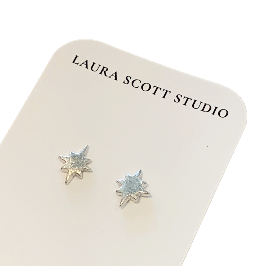 LAURA SCOTT STUDIO | Sandcast Wayfinder Star Studs | 2026 | Sterling Silver