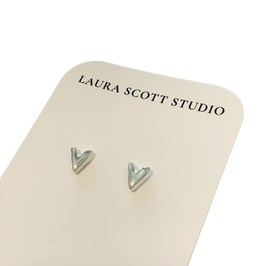 LAURA SCOTT STUDIO | Sandcast heart Studs | 2026 | Sterling Silver