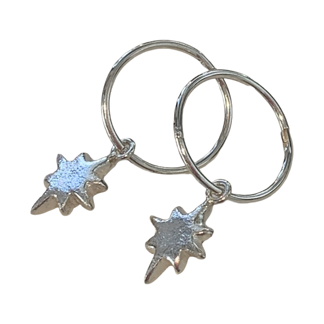 LAURA SCOTT STUDIO | Sandcast Wayfinder Star Sleeper Hoops | 2026 | Sterling Silver
