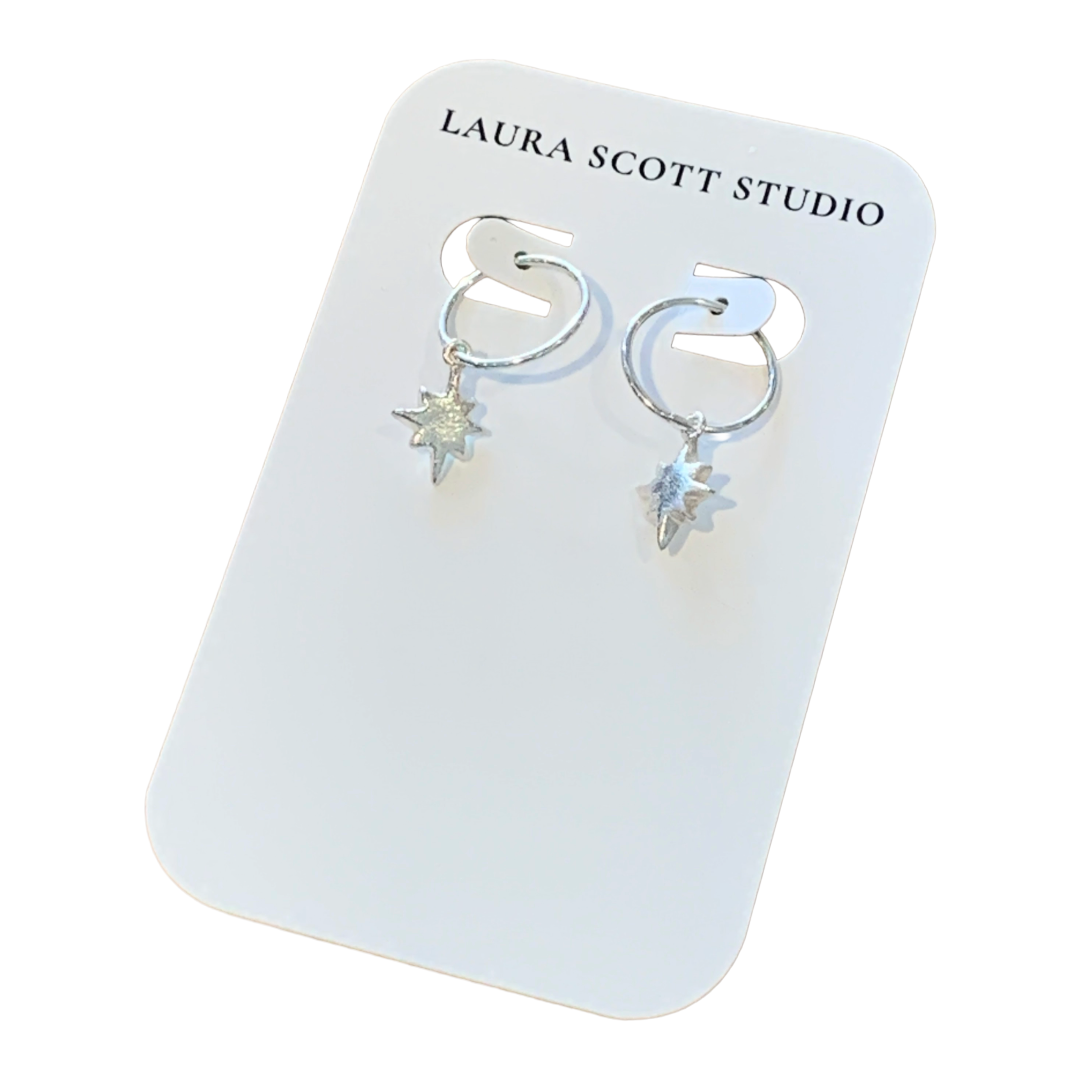 LAURA SCOTT STUDIO | Sandcast Wayfinder Star Sleeper Hoops | 2026 | Sterling Silver