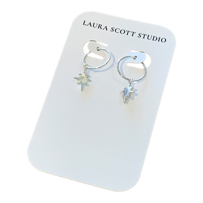 LAURA SCOTT STUDIO | Sandcast Wayfinder Star Sleeper Hoops | 2026 | Sterling Silver