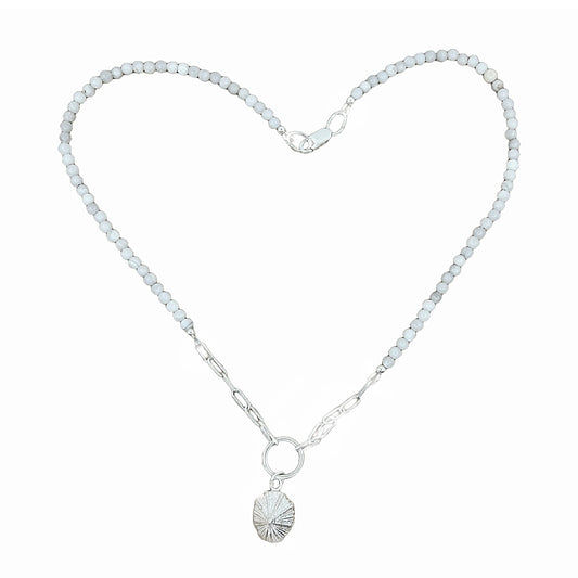 LAURA SCOTT HANDMADE JEWELLERY | ‘White Crazy Lace Agate + Sandcast Limpet Shell’ | 925 Sterling silver