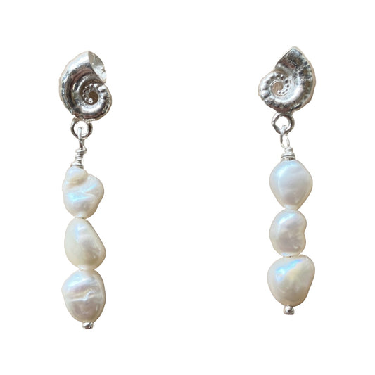 LAURA SCOTT HANDMADE JEWELLERY | ‘Spirula Stud with Keishi Pearls’ | 925 Sterling Silver