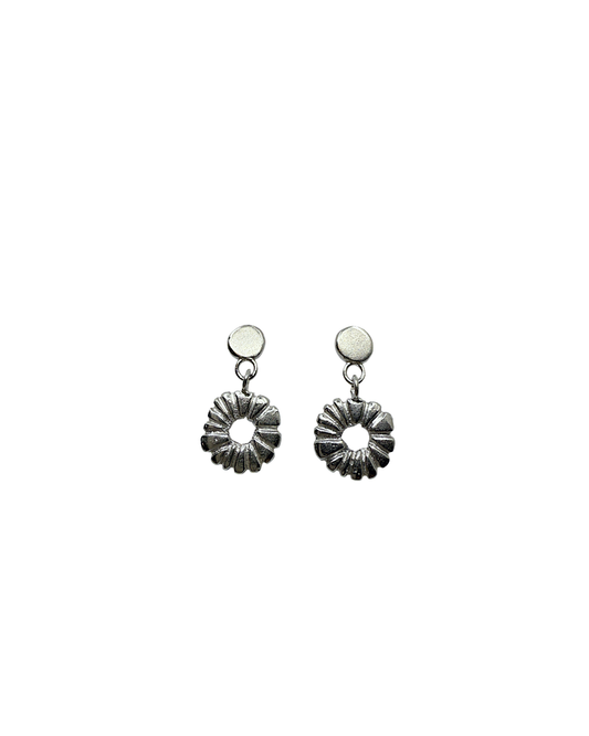 LAURA SCOTT HANDMADE JEWELLERY | 'Sunburst Sandcast Dangles on Hand forged dome' | 925 Sterling Silver