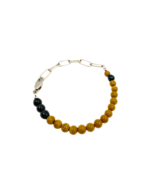 LAURA SCOTT HANDMADE JEWELLERY | ‘Recycled Glass beads & Mookaite Bracelet’ | 925 Sterling Silver Chain / recycled glass java bead | Mookaite gemstone
