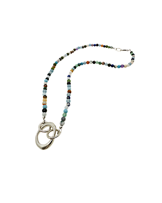 LAURA SCOTT HANDMADE JEWELLERY | ‘Wanderers Loop Necklace (Sandcast)’ | Mixed blue toned gemstones / 925 Sterling Silver