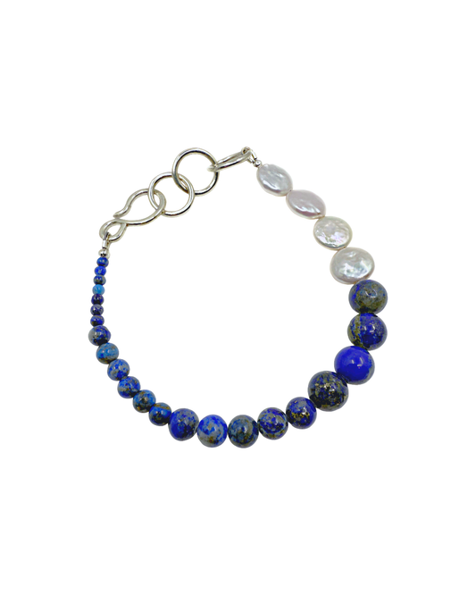 LAURA SCOTT HANDMADE JEWELLERY | ‘Coin Pearl + Lapis Lazuli gemstone bracelet’ | 925 Sterling Silver