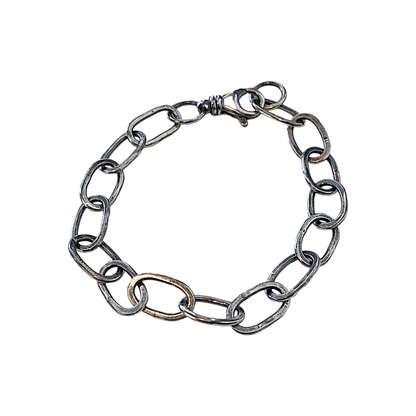 LAURA SCOTT STUDIO | ‘Handmade Hammered Link Chain Bracelet’ | 925 Sterling Silver / Patina
