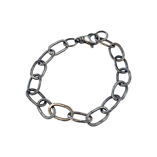 LAURA SCOTT STUDIO | ‘Handmade Hammered Link Chain Bracelet’ | 925 Sterling Silver / Patina