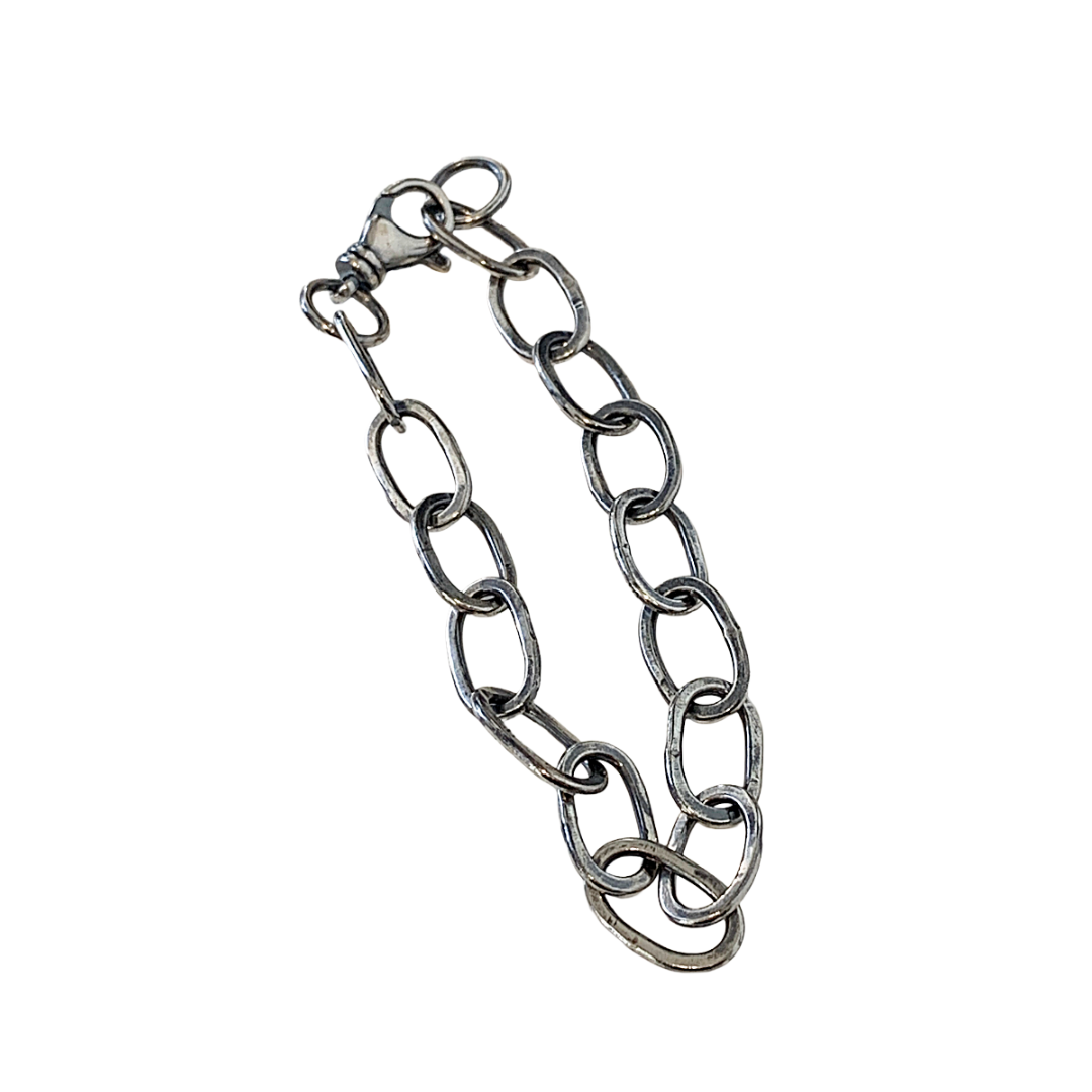 LAURA SCOTT STUDIO | ‘Handmade Hammered Link Chain Bracelet’ | 925 Sterling Silver / Patina