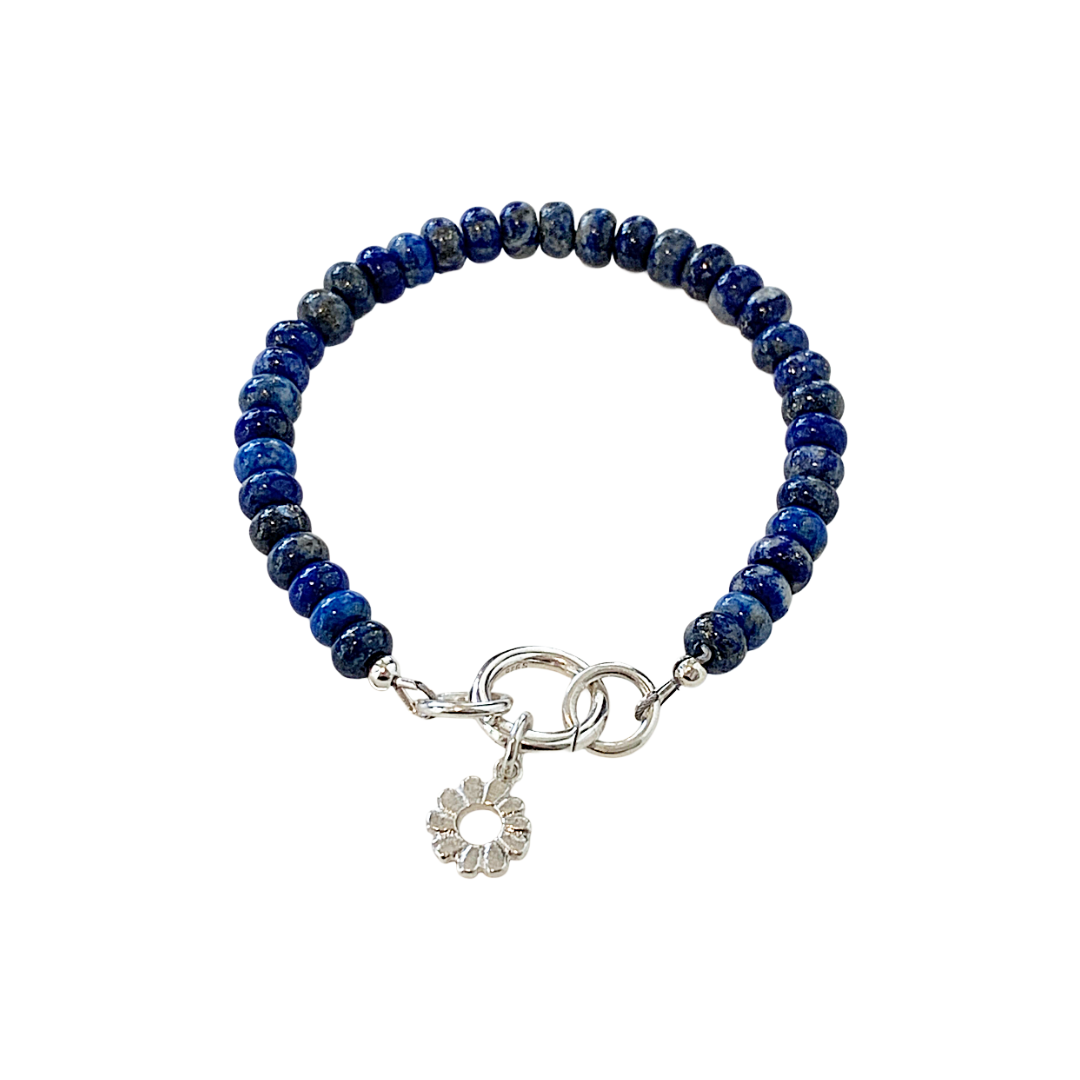 LAURA SCOTT STUDIO | Lapis Lazuli Bracelet with Mini Sunburst charm | Lapis Lazuli Gemstone Beads & 925 Sterling silver |