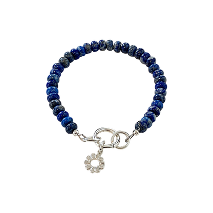 LAURA SCOTT STUDIO | Lapis Lazuli Bracelet with Mini Sunburst charm | Lapis Lazuli Gemstone Beads & 925 Sterling silver |