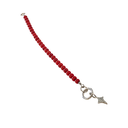 LAURA SCOTT STUDIO | ‘Coral Bead Bracelet’ | Sandcast Star Charm | Coral Beads & 925 Sterling Silver