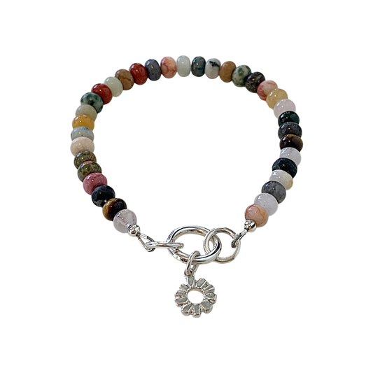 LAURA SCOTT STUDIO | ‘Mixed Gemstone Bracelet’ | Mini Sunburst Charm | Mixed Semi-Precious Gemstone Beads | 925 Sterling silver