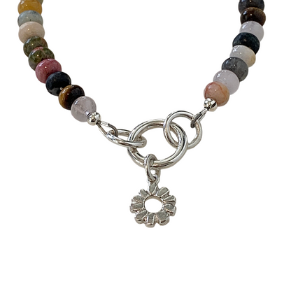 LAURA SCOTT STUDIO | ‘Mixed Gemstone Bracelet’ | Mini Sunburst Charm | Mixed Semi-Precious Gemstone Beads | 925 Sterling silver