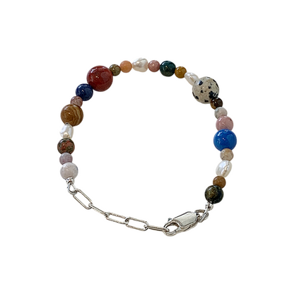 LAURA SCOTT STUDIO | ‘Mixed Gemstone & Pearl bracelet #1’ | Speckled Bead |Mixed Semi- precious gemstone | 925 Sterling Silver
