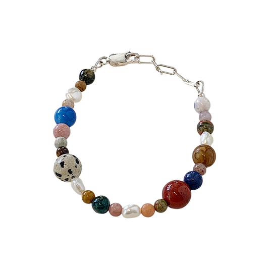 LAURA SCOTT STUDIO | ‘Mixed Gemstone & Pearl bracelet #1’ | Speckled Bead |Mixed Semi- precious gemstone | 925 Sterling Silver