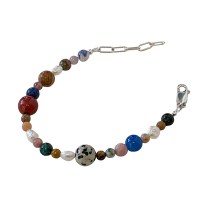LAURA SCOTT STUDIO | ‘Mixed Gemstone & Pearl bracelet #1’ | Speckled Bead |Mixed Semi- precious gemstone | 925 Sterling Silver