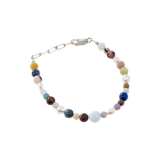 LAURA SCOTT STUDIO |’ Mixed Gemstone & Pearl bracelet #2’ | Mixed Semi- Precious Gemstone | 925 Sterling Silver