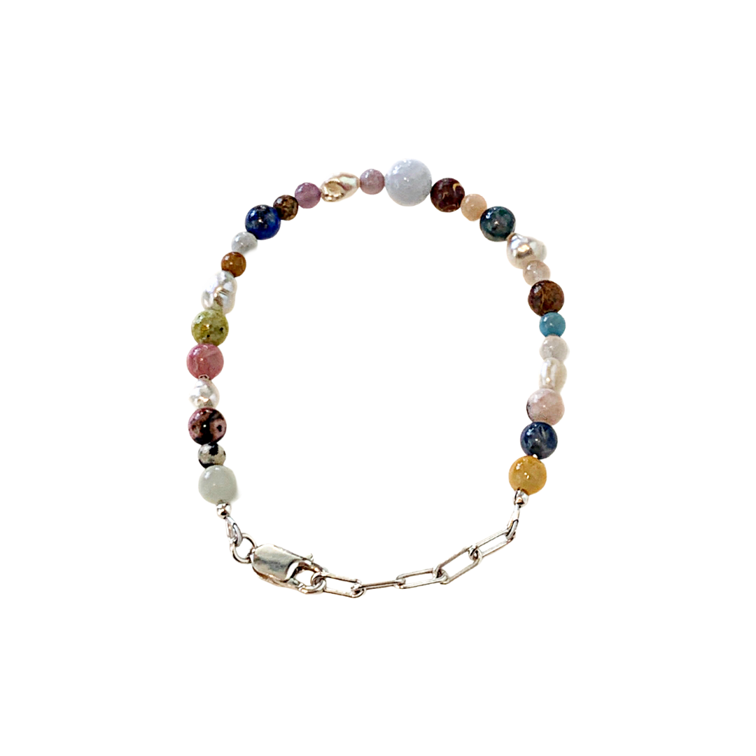 LAURA SCOTT STUDIO |’ Mixed Gemstone & Pearl bracelet #2’ | Mixed Semi- Precious Gemstone | 925 Sterling Silver