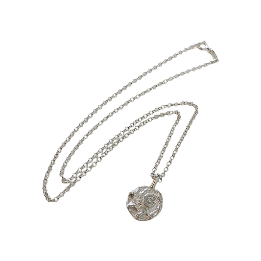 LAURA SCOTT STUDIO | ‘Spiral Shell’ | Sandcast Impression Pendant & Chain | 925 sterling silver