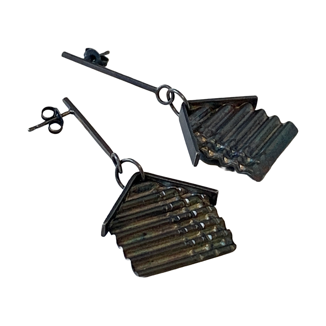 ALISON McDONALD | ‘Belonging Latch Key Earrings’ | Corrugated sterling silver & liver of sulphur patina | sterling silver findings