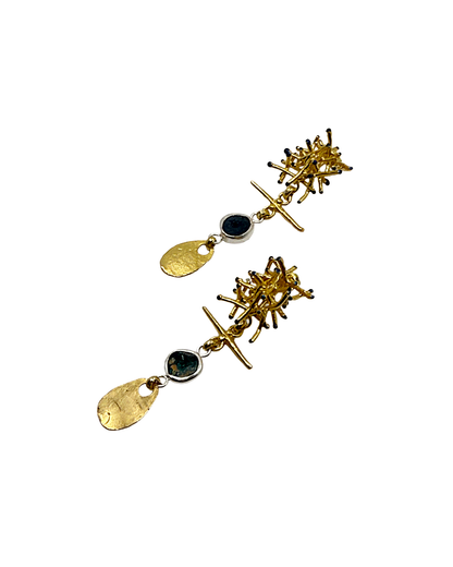 ARTIZ | 'Spring Collection 25 (12)' Earrings | Silver/ bronze / gold plated bronze / green glass / enamel
