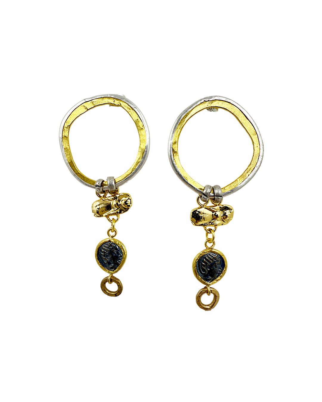 ARTIZ | 'Spring Collection 25 (2)' Earrings  | Silver and Bronze / bronze coin
