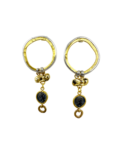 ARTIZ | 'Spring Collection 25 (2)' Earrings  | Silver and Bronze / bronze coin