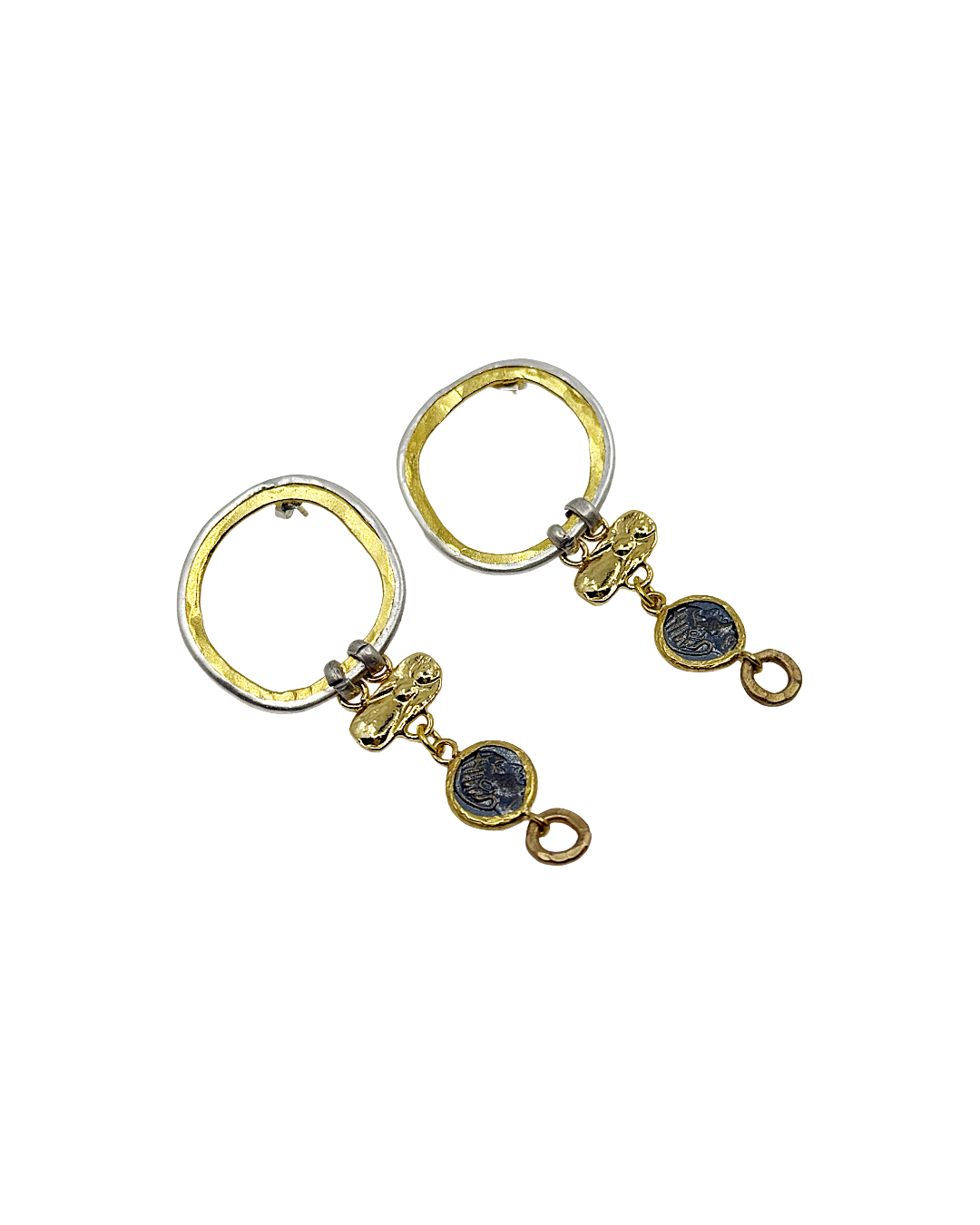 ARTIZ | 'Spring Collection 25 (2)' Earrings  | Silver and Bronze / bronze coin