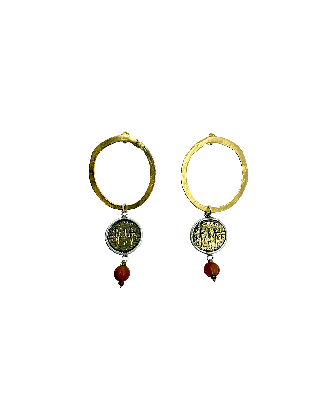 ARTIZ | 'Spring Collection 25 (4)' Earrings  | Agate  / Gold plated bronze coin / silver