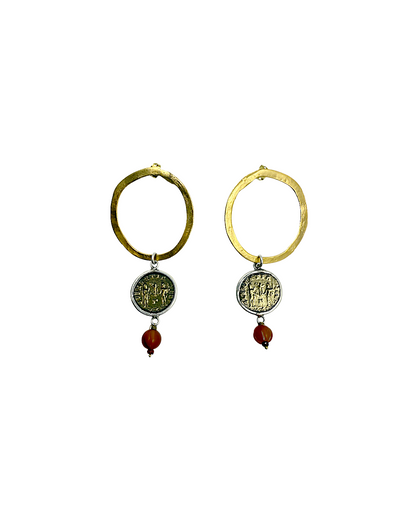 ARTIZ | 'Spring Collection 25 (4)' Earrings  | Agate  / Gold plated bronze coin / silver