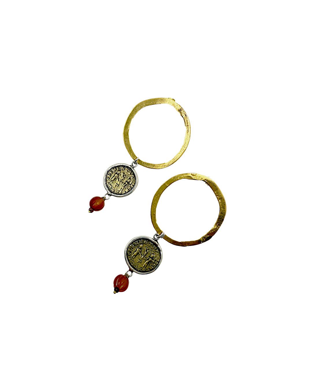 ARTIZ | 'Spring Collection 25 (4)' Earrings  | Agate  / Gold plated bronze coin / silver