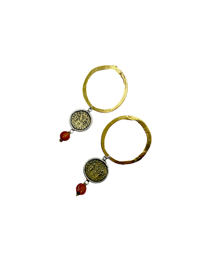 ARTIZ | 'Spring Collection 25 (4)' Earrings  | Agate  / Gold plated bronze coin / silver