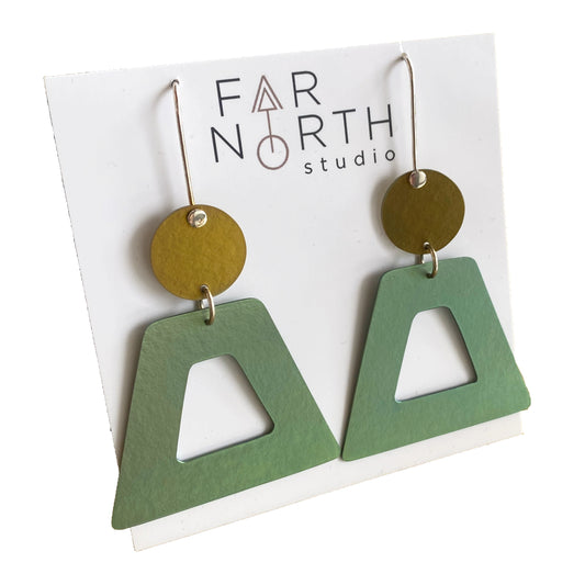 FAR NORTH STUDIO | ‘Circus Earrings’ | Green + gold | Titanium and sterling silver