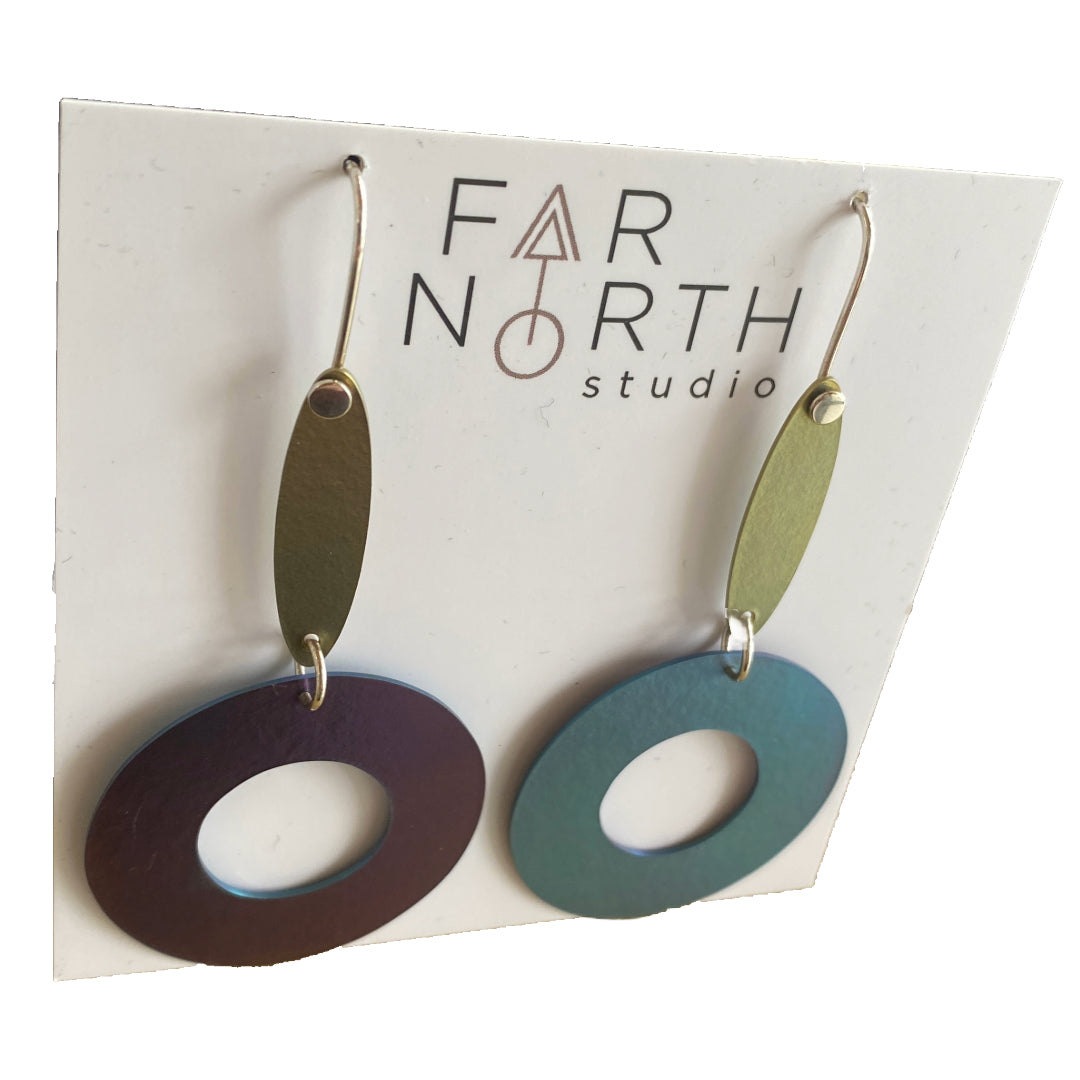 FAR NORTH STUDIO | ‘O! Earrings’ | Teal green + gold  | Titanium and sterling silver